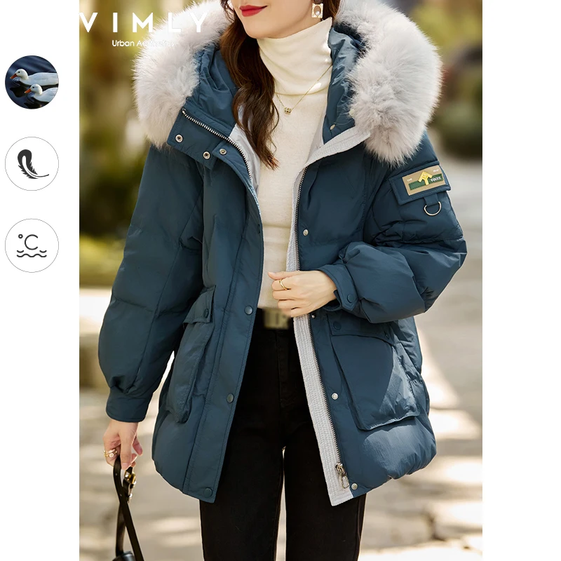 Vimly 2022 Winter Duck Down Coats Women Fashion Thick Warm Hooded Fur Collar Jackets Ladies Elegant Casual Outfit 50356