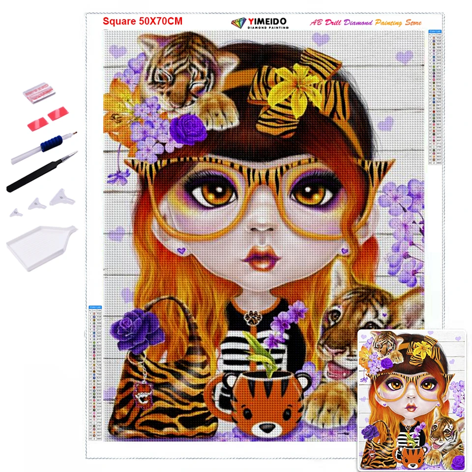 YIMEID AB Diamond Painting Colorful Girl 5D DIY Full Round/Square Embroidery Cartoon Cross Stitch Mosaic Needlework Art |