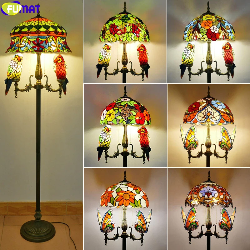 

Tiffany Parrot Floor Lamp Stained Glass Butterfly Luxury LED Floor Lamp Indoor Decor Standing Lamp Classical Floor Light 3 heads