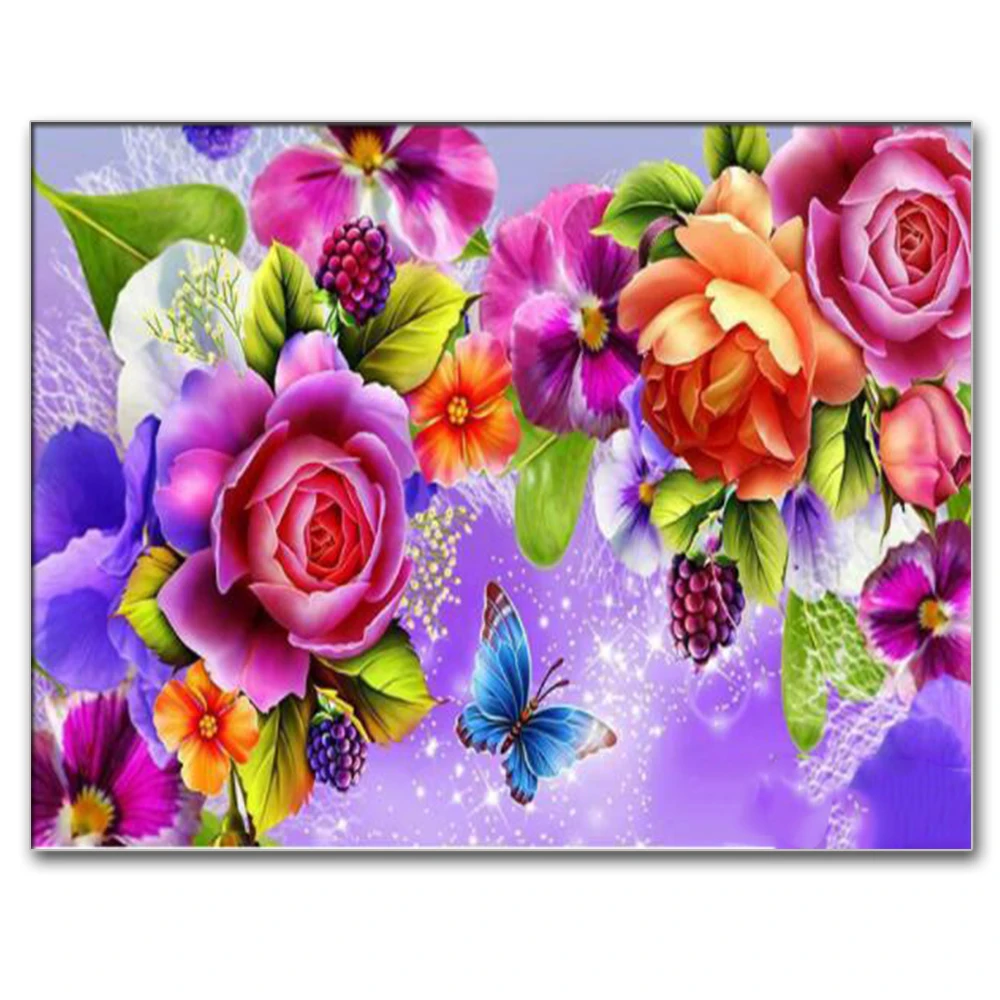 

Полноформатная/круглая Алмазная 5D картина «сделай сам», «цветок, бабочка», 3D вышивка крестиком, мозаика, украшение для дома