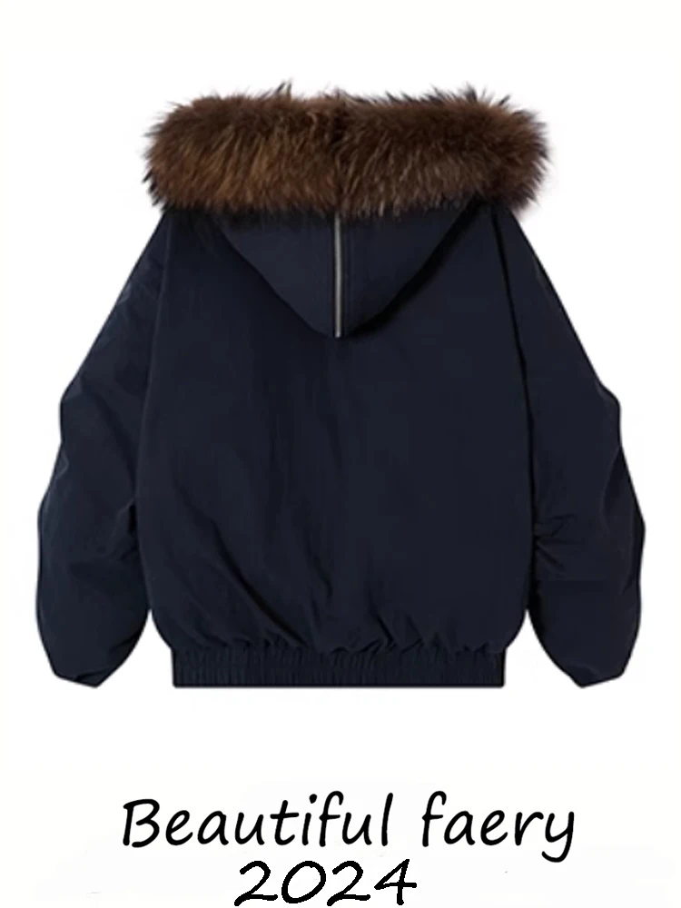 Женский пуховик с большим меховым воротником енота зимняя утолщенная теплая