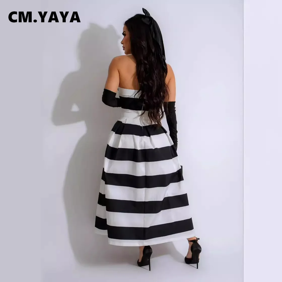 Летнее женское платье без рукавов CM.YAYA бретелек в полоску с открытой спиной