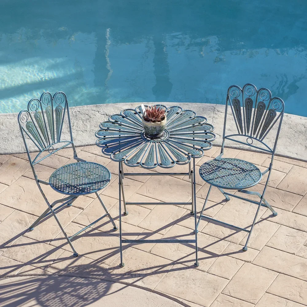 

Alpine Corporation 3-Piece Outdoor Feather Metal Bistro Set, Blue