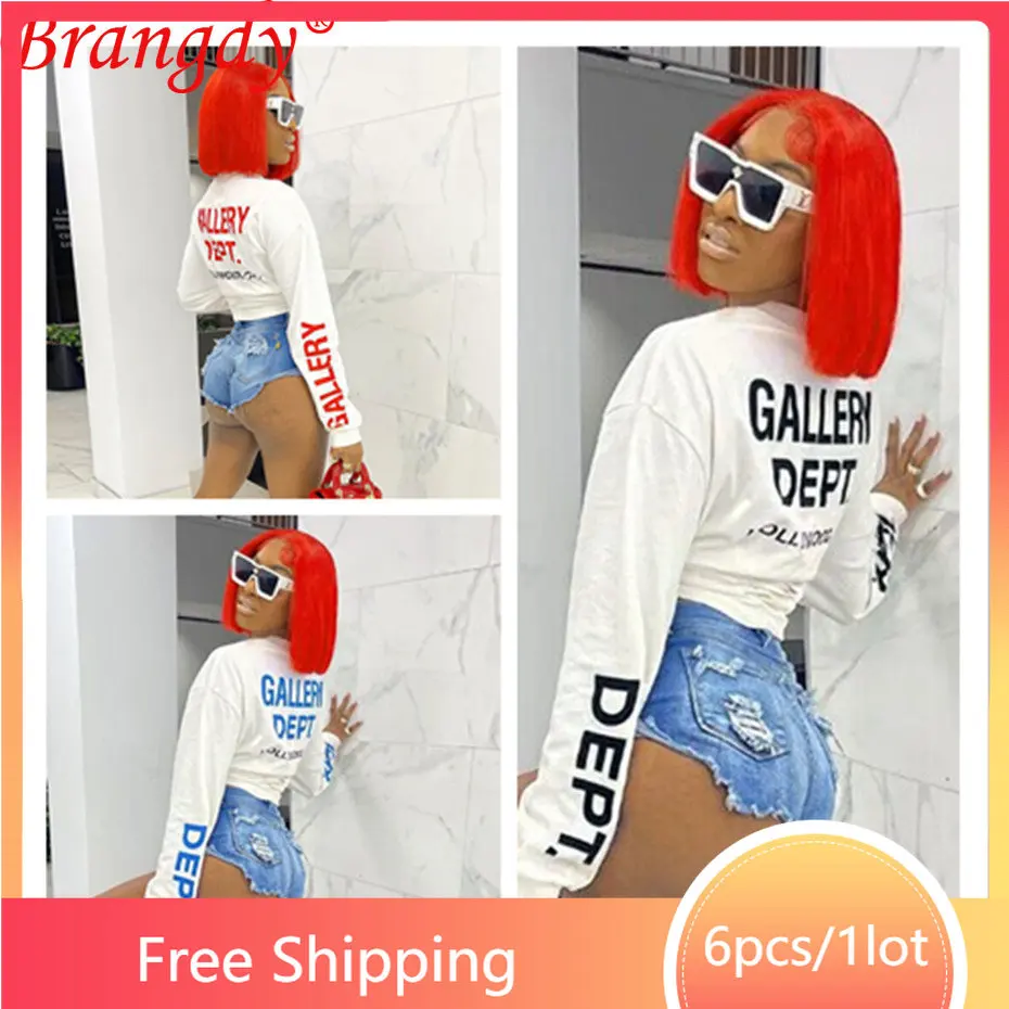 

Женские свитшоты с длинным рукавом, пуловеры с надписью, худи с круглым вырезом, верхняя одежда, модные топы B10272, 6 шт.