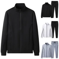 1 set men jacket pants color block zipper stand collar plus size ribbed cuff coat drawstring pants for daily wear