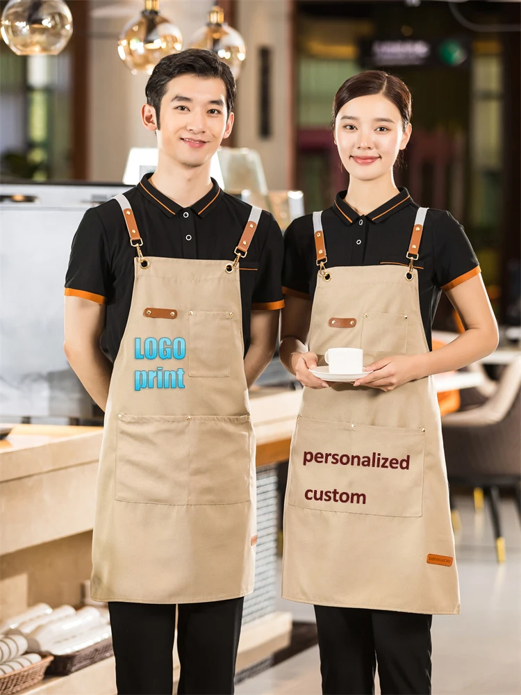 

Catering Waterproof Server Apron With Personalized Logo Unisex Fashion Bib Aprons for Kitchen BBQ Restaurant Chefs Cooking Smock