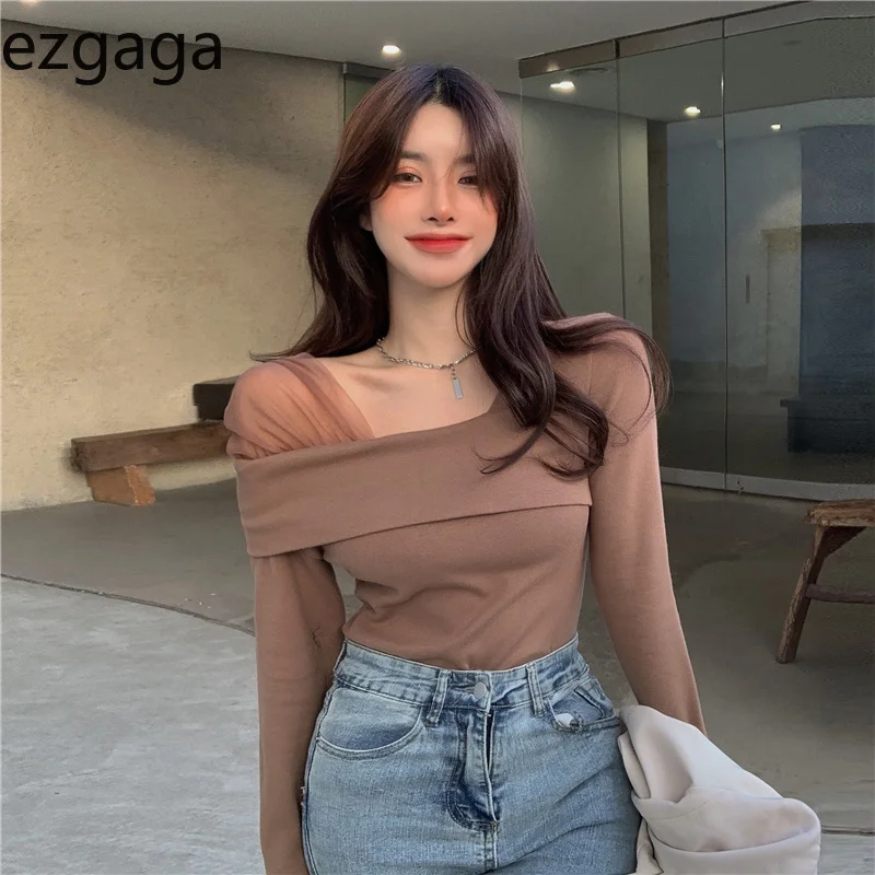 

Элегантный свитер, пуловер, Женский сетчатый лоскутный джемпер с открытыми плечами, облегающий тянущийся Однотонный женский джемпер, темпераментные топы, модные