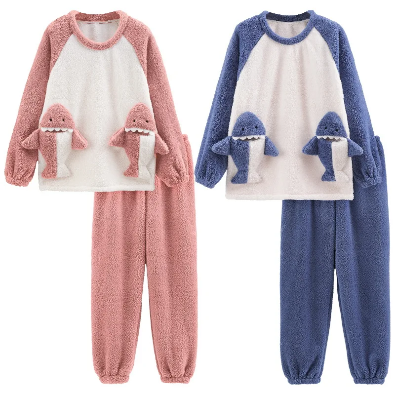 

Мультяшный милый зимний флисовый Пижамный костюм для женщин кораллового цвета Мужская теплая одежда для сна теплая домашняя одежда для пар...