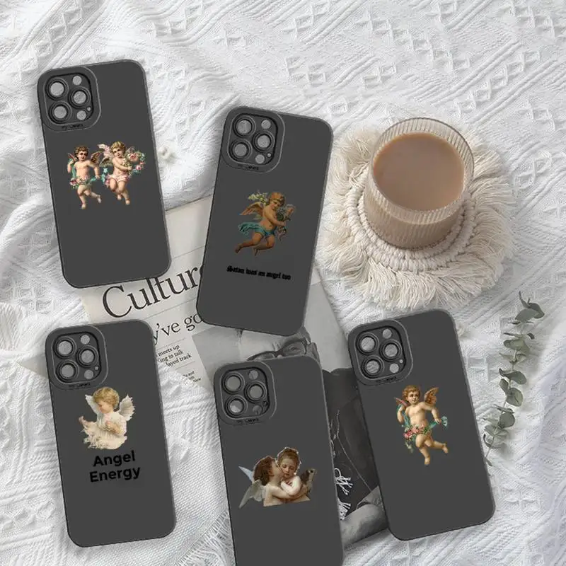 

Renaissance retro cute angel Phone Case For iPhone 13 12 11 Pro MAX Mini X XS XR 7 8 Plus Camera Lens Liquid Silicone