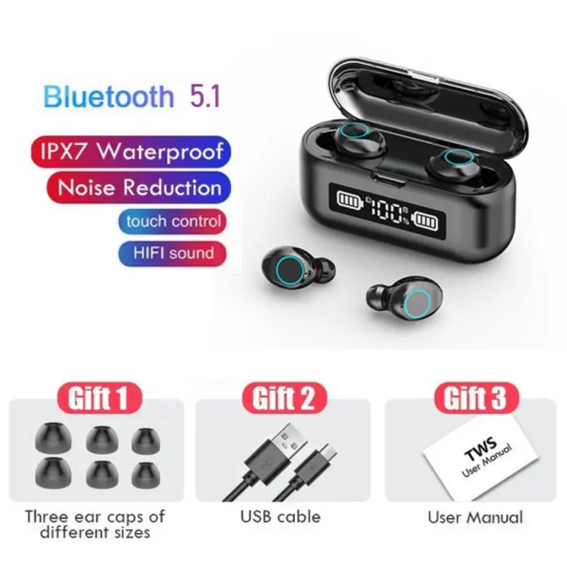 

Led Display Wireless Bluetooth 5.1 Earphone Tws Earbuds Hifi Hd Call 2000mah Charging Case In-ear Headphones Sports Headset