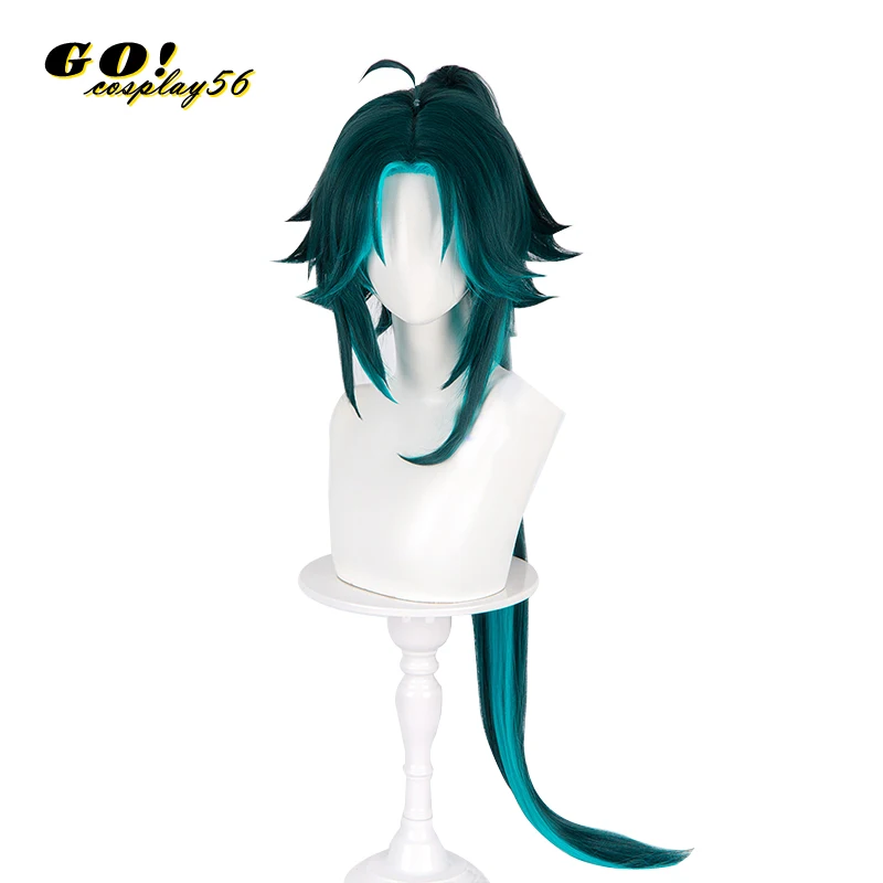 Парик для косплея Genshin Impact Xiao 100 см длинный прямой темно-зеленый термостойкий