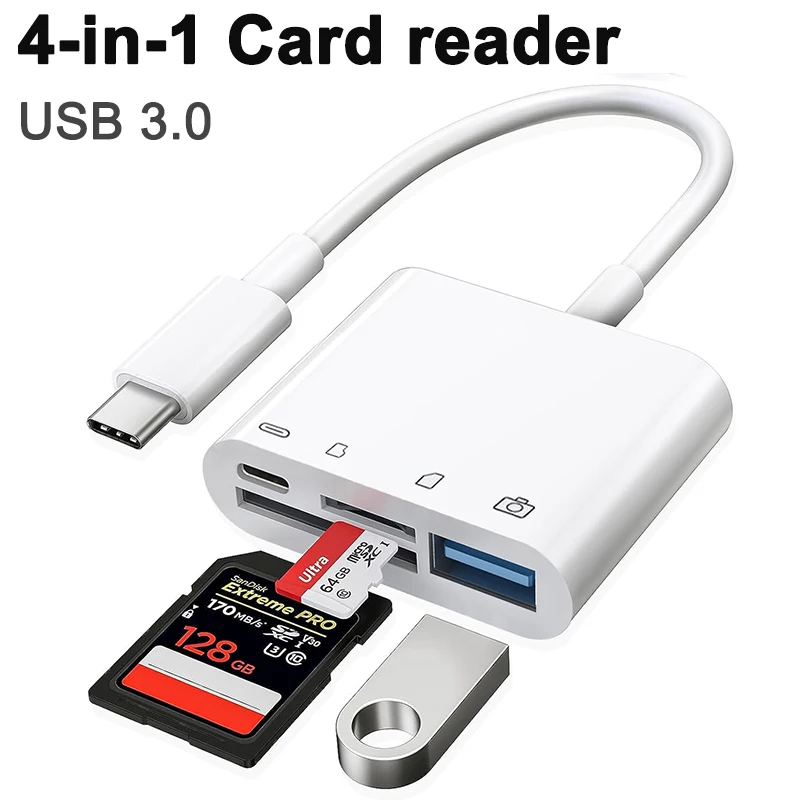 Устройство чтения карт USB OTG 4 в 1 совместимое с SD/TF-картой память камеры для iPhone