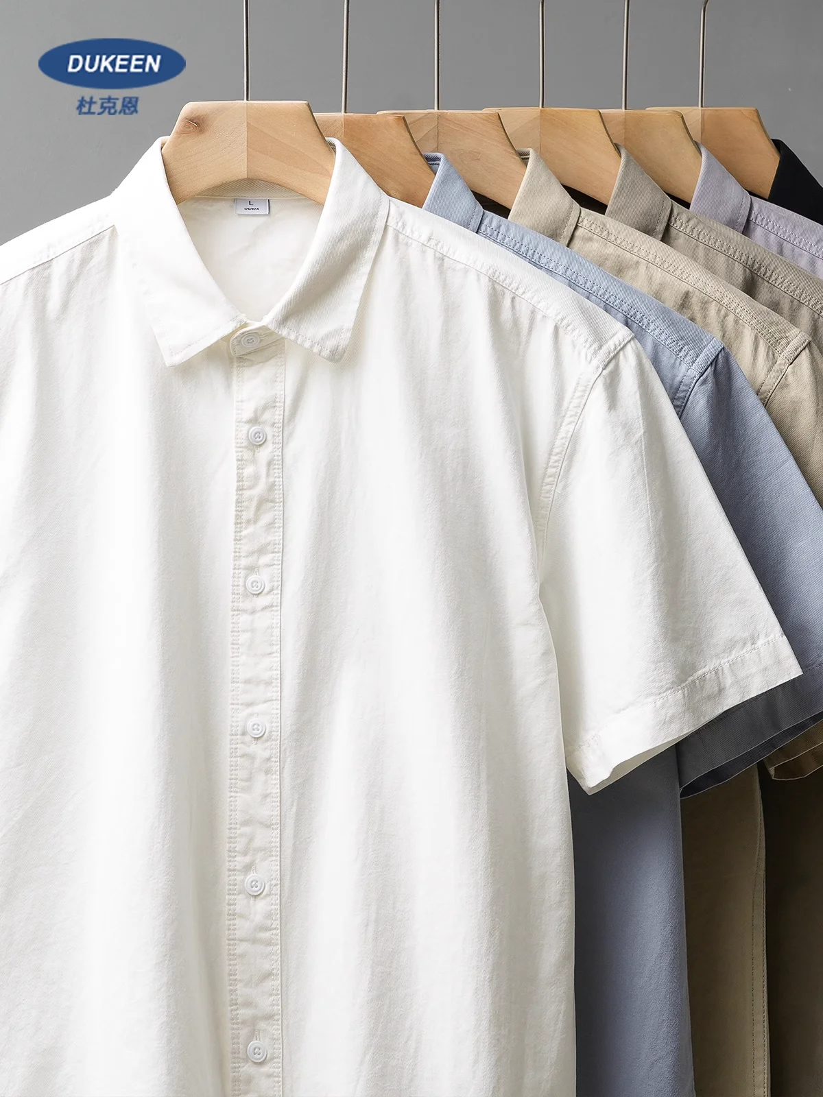 DUKEEN Мужская рубашка из 100% хлопка с короткими рукавами летняя однотонная