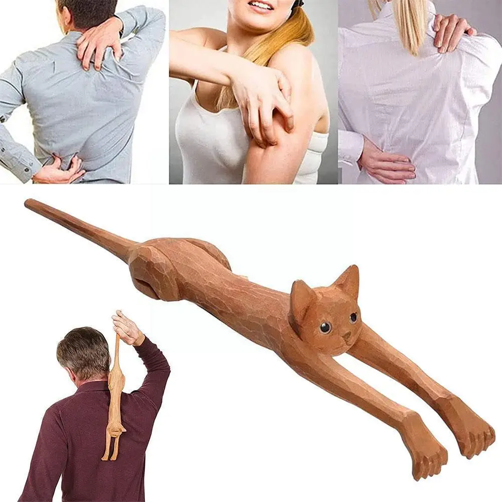 

Cat-shaped Back Scratcher with Long Handle Wooden Back Massage Tool Fun Scratching Stick Gift for Family Roommates Friends F1C4