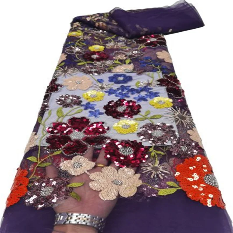 

Nigerian Mesh Net Lace Beads Fabric African 3D Sequins Lace Fabric High Quality French Mesh Tulle Lace Fabric with Sequins