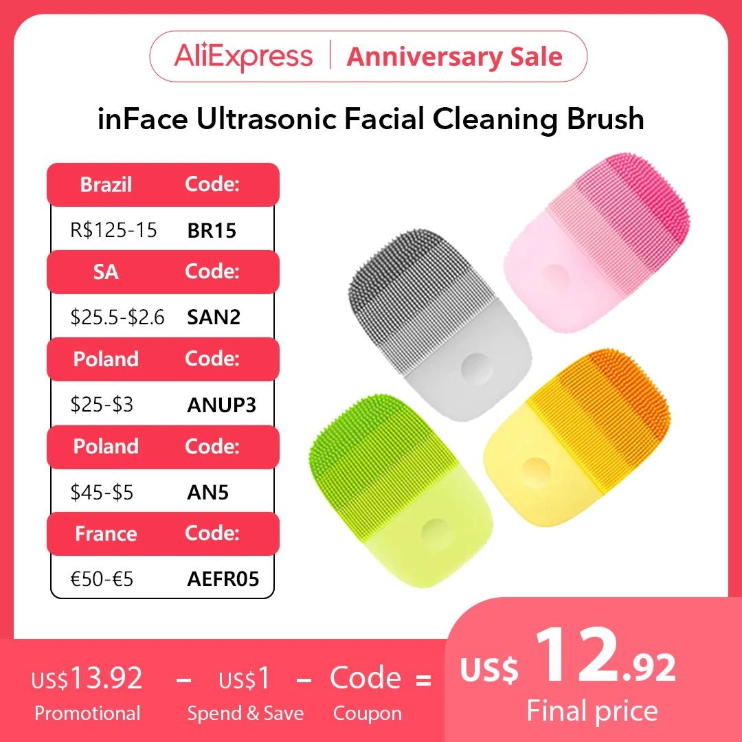 

inFace Ultrasonic Facial Cleansing Devices Skin Care Powered Face Cleaning Brushes Silicone Waterproof Face Massage Clean Tools