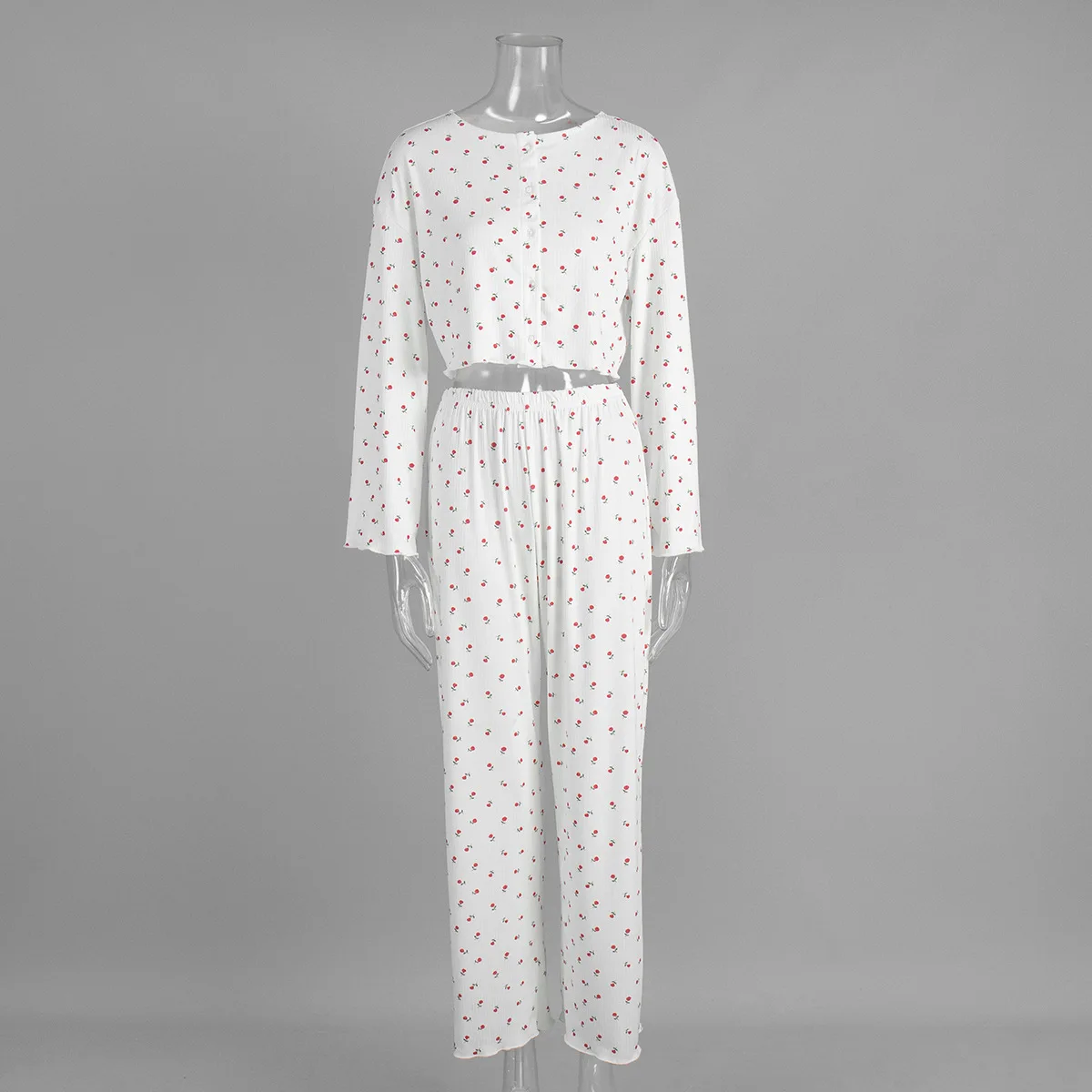 Новинка осени 2026: вязаный кардиган с длинными рукавами, брюки, пижама с цветочным принтом, домашняя одежда для женщин, подходит для повседневного использования. (art.: 3920dcd3aae92) - 3920dcd3aae92
