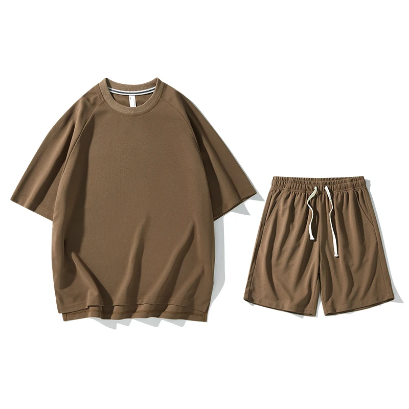 2023 Summer Thin T-shirt Sports Casual Two-Piece Suit Ice Silk Shorts Short-Sleeved Suit Men's Casual Cropped Pants