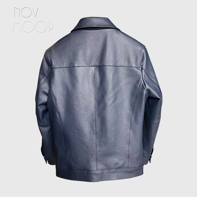 Фото Куртка Novmoop мужская из натуральной кожи, однотонная Повседневная Деловая одежда, подарок для мужа из воловьей кожи, LT3563 №4