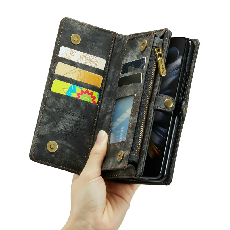 CaseMe 2022 Z Fold 4 Case For Galaxy Z Fold 4 Zipper 5 Card Slots Cash Purse Wallet Flip Case For Samsung Galaxy Z Fold 4 Case