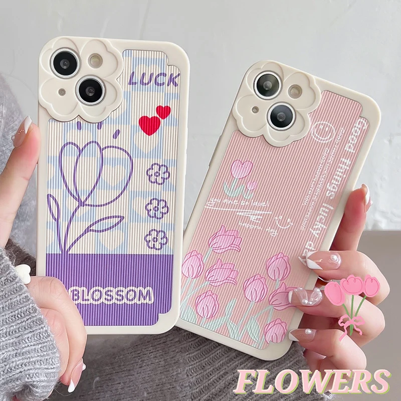 

Luck Flower Cute Cartoon Phone Case For iPhone 13 12 11 Pro Max X XR XS Max 7 8 Plus SE Shockproof Soft Leather Cover