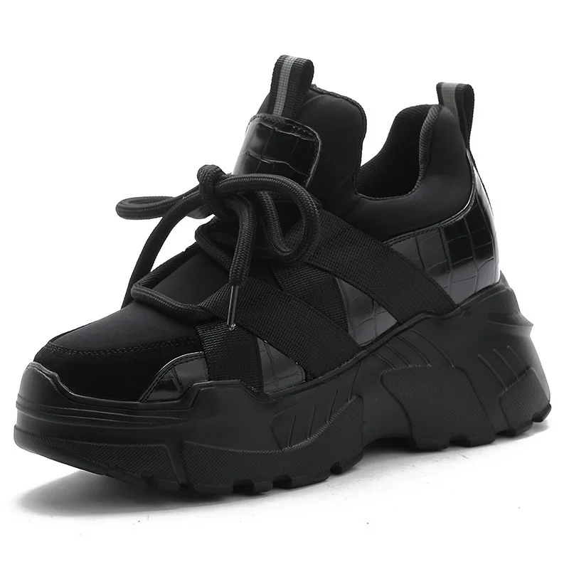 

Кроссовки женские из натуральной лайкры, на платформе 8 см, массивные, на танкетке, высокий каблук, дышащие, летний сезон