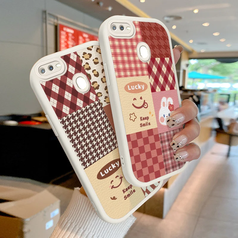 

Lovely rabbit Phone Case for OPPO A7 A12 A5S AX5s A12S A11K A7n A74 A76 A9 A92 A93 A94 F17 F19 Pro Reno 4 5 F 6 Lite Splice Grid
