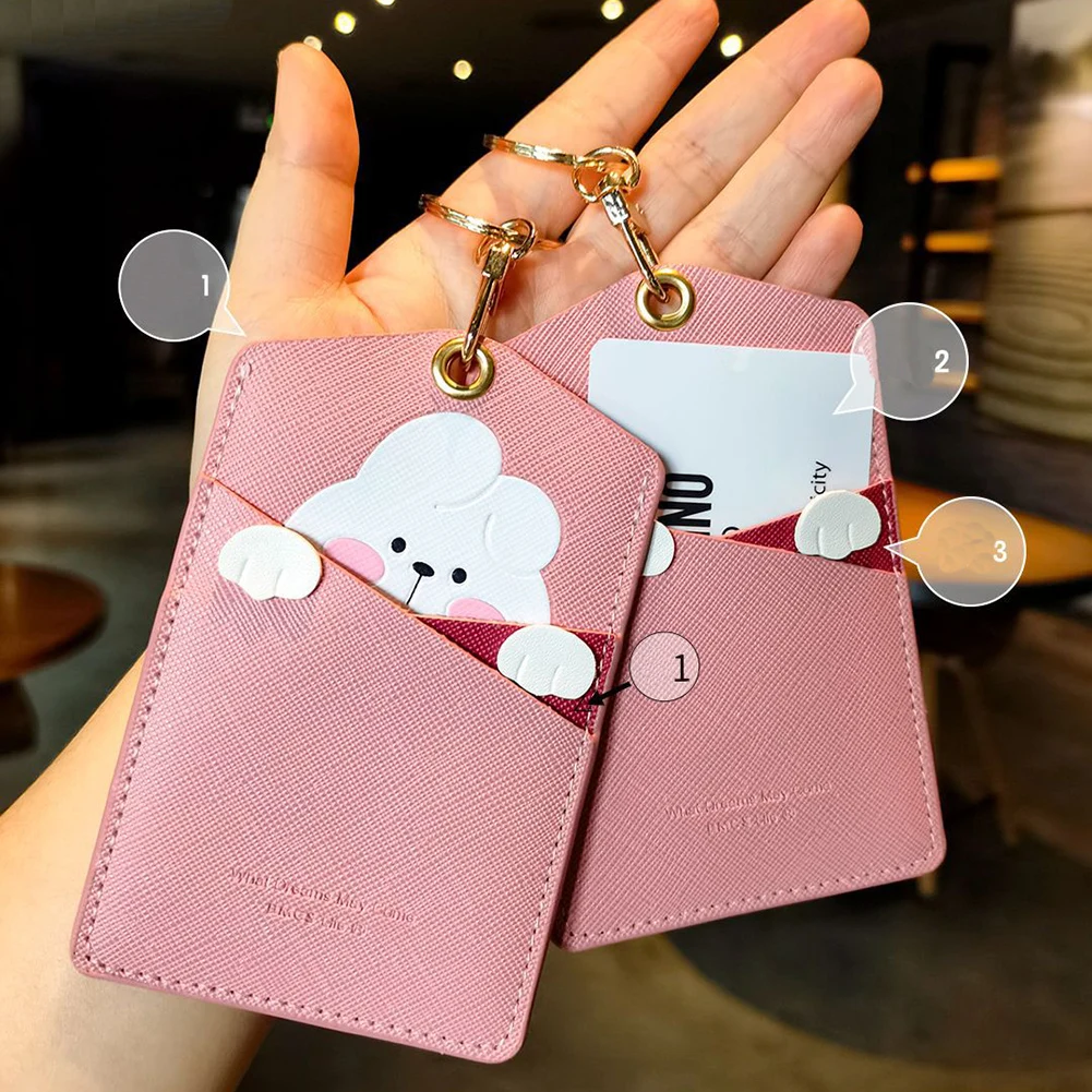 Photo Holder Bank Card Cover Card Protective Sleeve Double Detent Card Storage Pendant Card Holder Cartoon Rabbit Card Holder