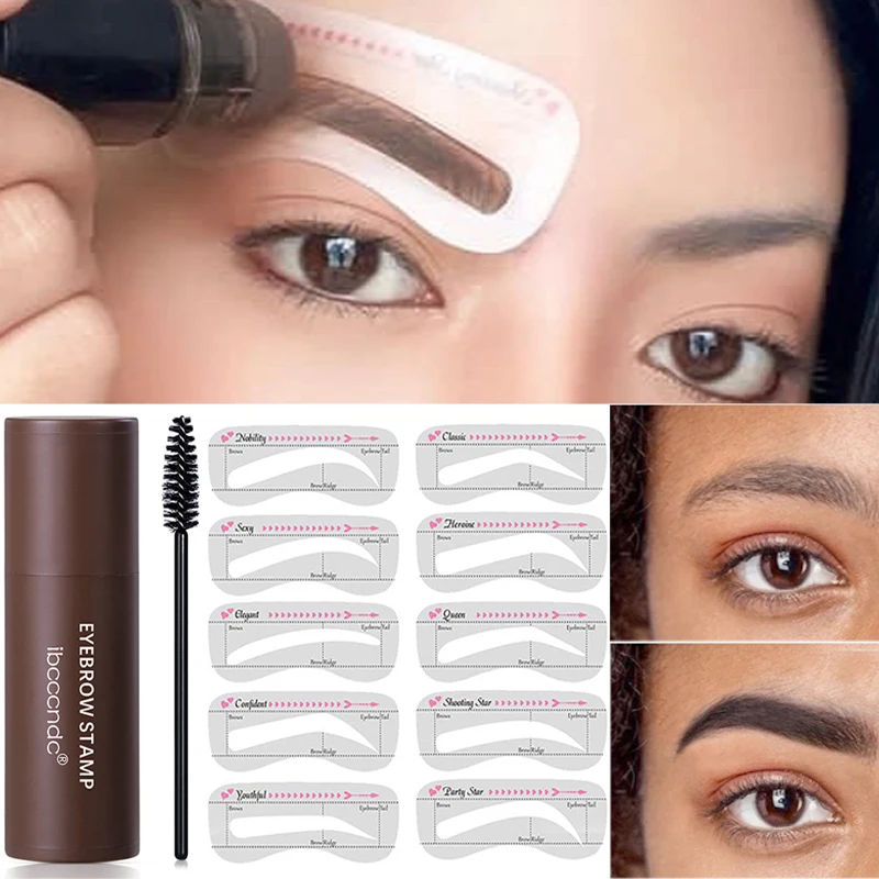 

Eyebrow Stamp Shaping Kit Makeup Waterproof Hair Line Contour Brow Powder Stick Stencil Natrual One Step Eyebrow Template Set