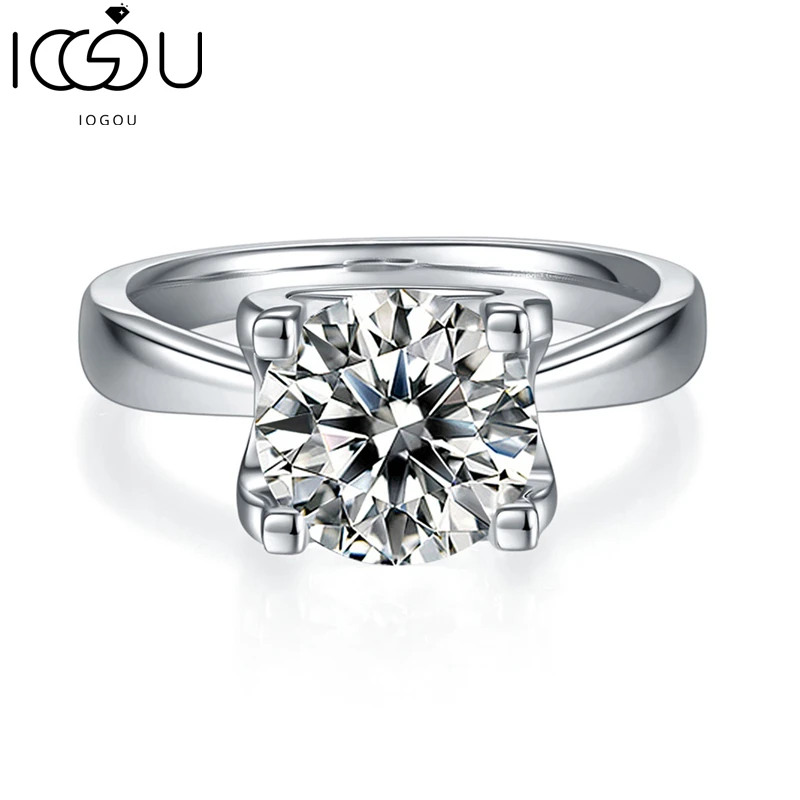 IOGOU 925 Sterling Silver 7.5mm/8mm/9mm Round Moissanite Wedding Ring Classic Bull Head Solitaire Ring Engagement Jewelry Women