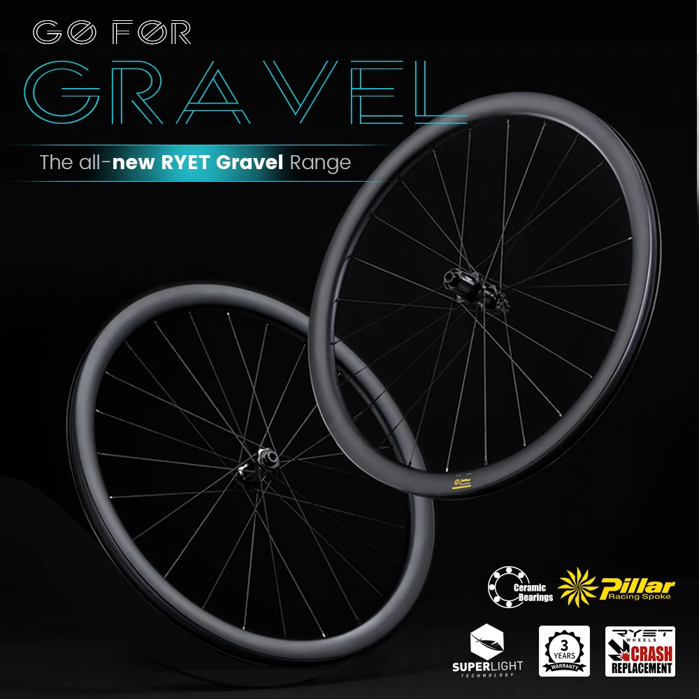 

2022 RYET GRAVEL Carbon Wheelsets Disc Brake Cyclocross Tubeless Ready 700C Wheels Center-Lock Or 6 Bolt Hub 38x30 Rim Pillar
