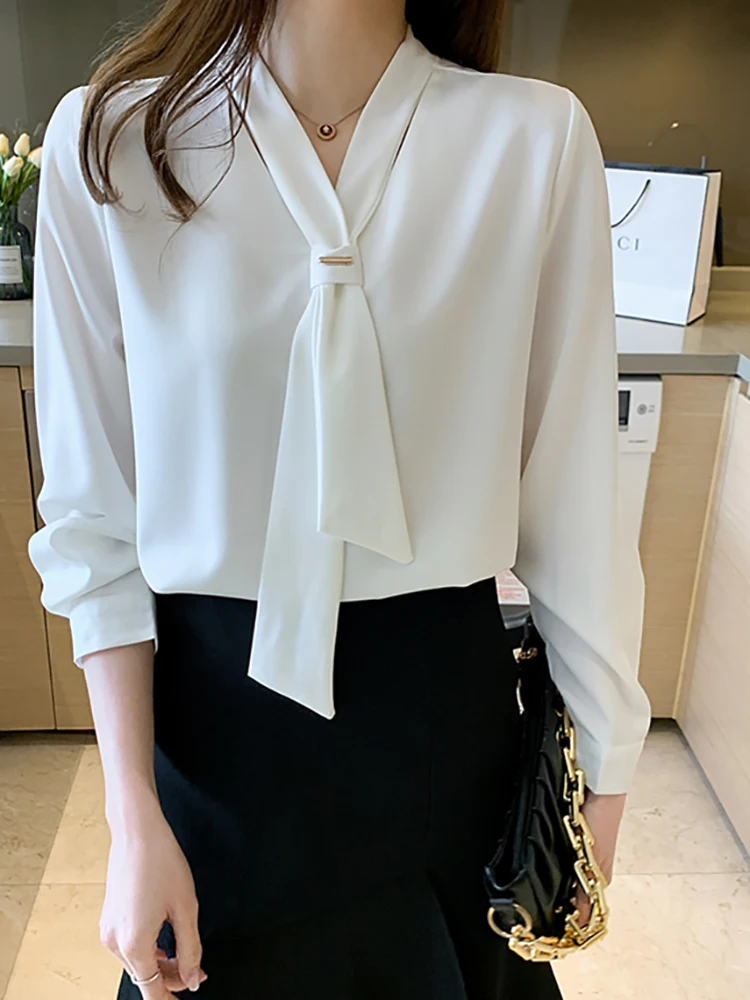 

AOSSVIAO 2022 Spring Lady Basic Women White Blouse Female Shirt Tops Long Sleeve Casual Elegant Style Women Loose Blouses