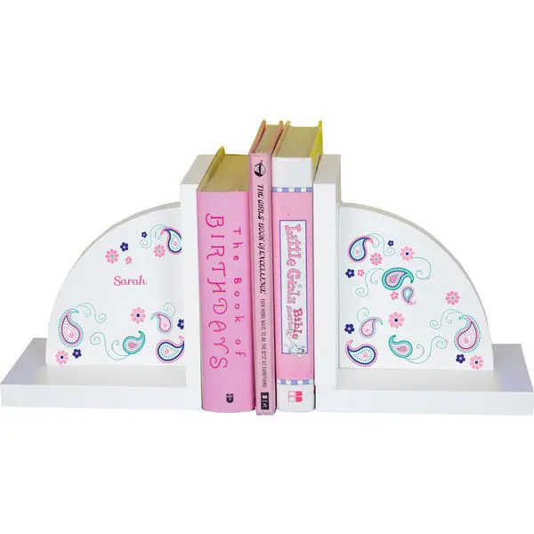 

Personalized Paisley Teal and Pink Childrens Bookends