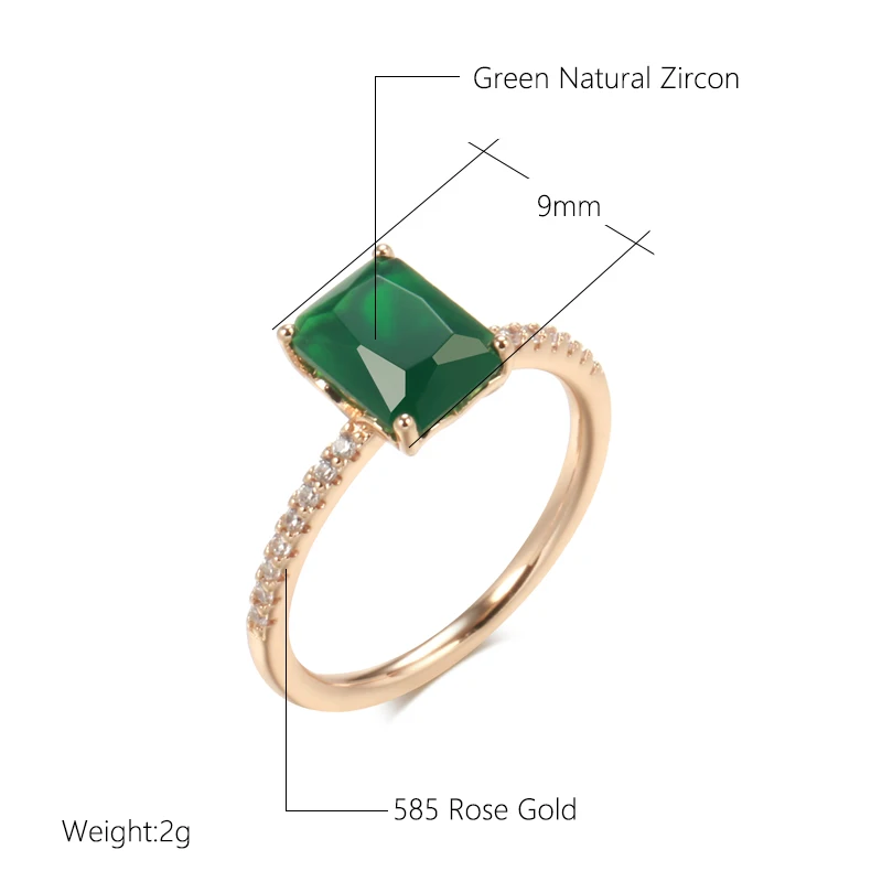 SYOUJYO Square Opal Dark Green Natural Zircon Rings For Women 585 Rose Gold Color Vintage Wedding Jewelry Luxury Big Stone Rings images - 6