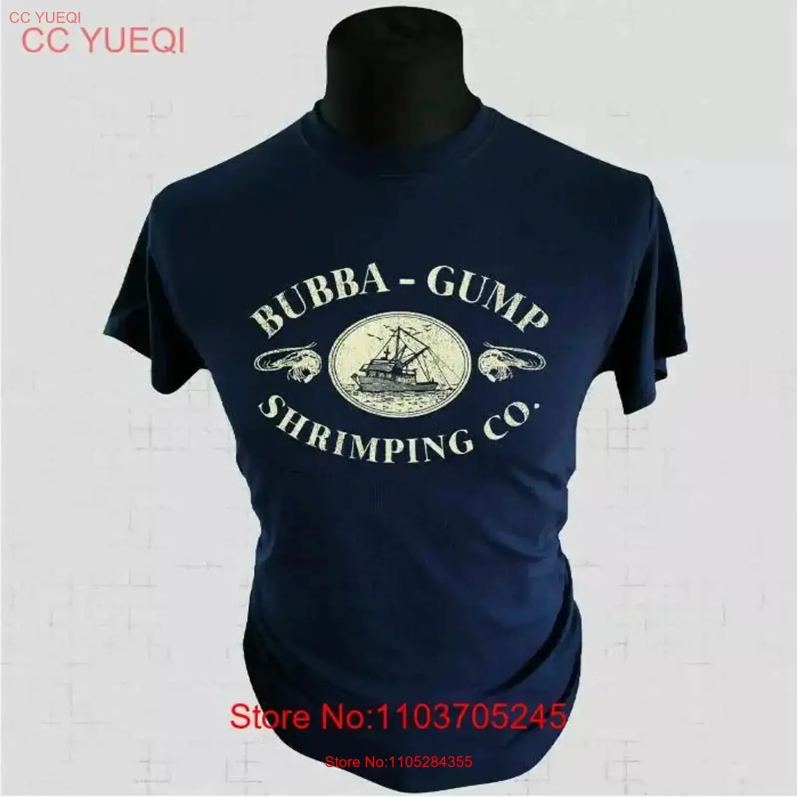 Фото Футболка Bubba Gump Shrimping Co в стиле ретро, с принтом из фильма «Форрест Гамп», Капитан Дэн, 1994, синяя, винтажная, с эффектом потертости, унисекс, дизайнерская одежда, дышащая №1