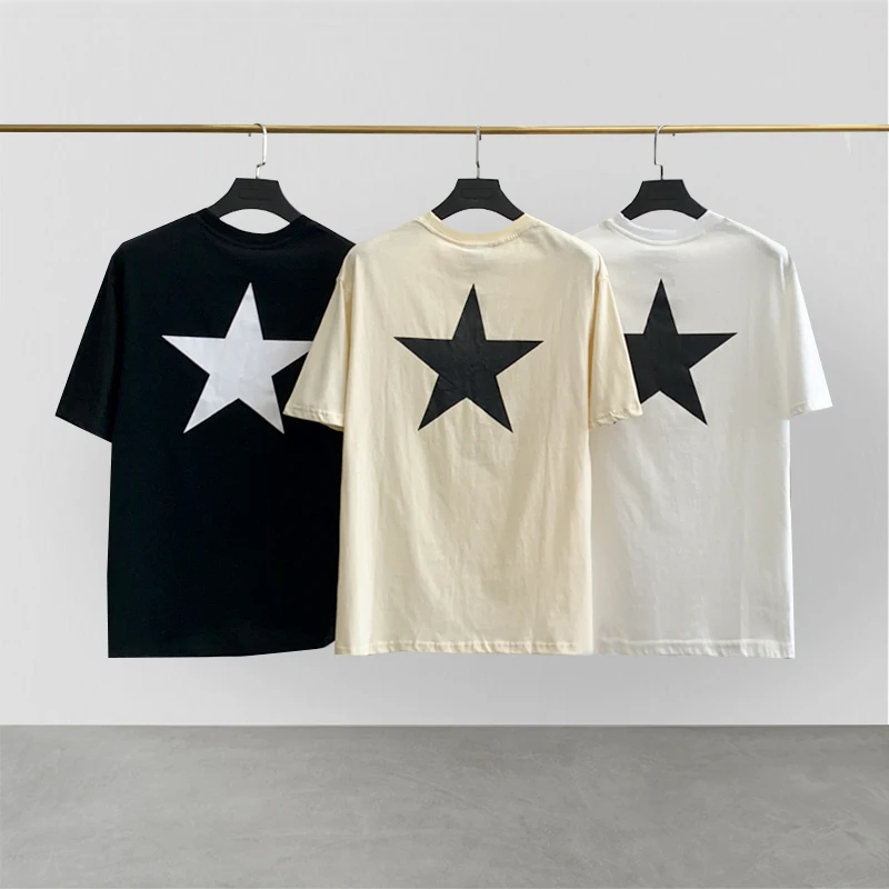 

Classic Summer Mens ESSENTIALS T-shirt Hip Hop Loose Oversize tee Five pointed Star Print High Street Fashion Brand Short Sleeve