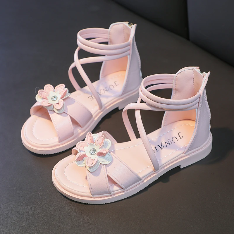 

New 2022 Summer Girls Sandals Fashion Bowknot Zipper Princess Girls Shoes Children Kids Baby Party Flat Sandals Shoes