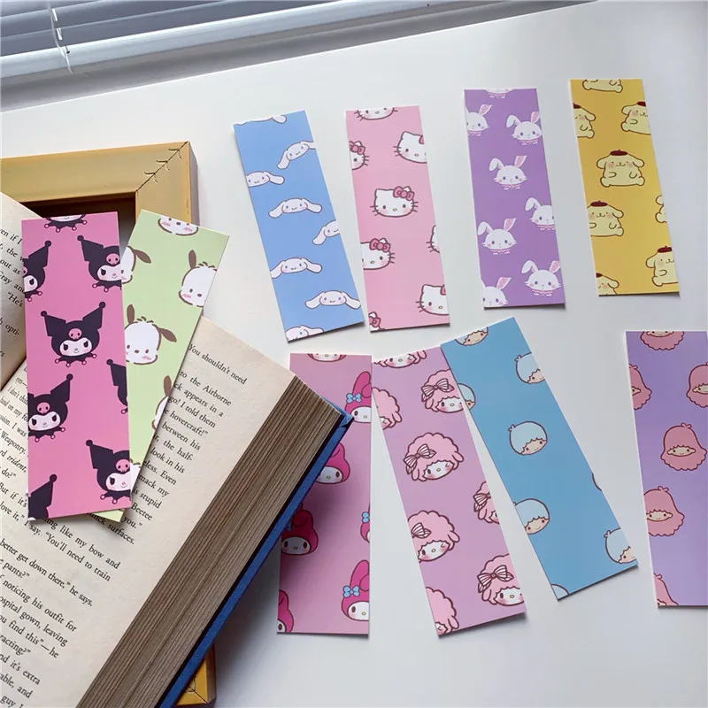 

Sanrio Kuromi Melody Cinnamoroll Kitty Cat Cartoon Cute Paper Bookmark Illustration Book Markers Message Card Kawaii Stationery