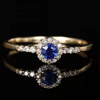 woman rings korean fashion gothic accessories royal blue card colored gem copper inlaid zircon gold jewelry engagement ring