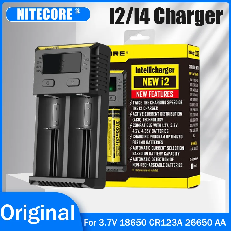100% оригинальное зарядное устройство Nitecore I4 I2 Intelli с ЖК-дисплеем быстрое для IMR Li-Ion