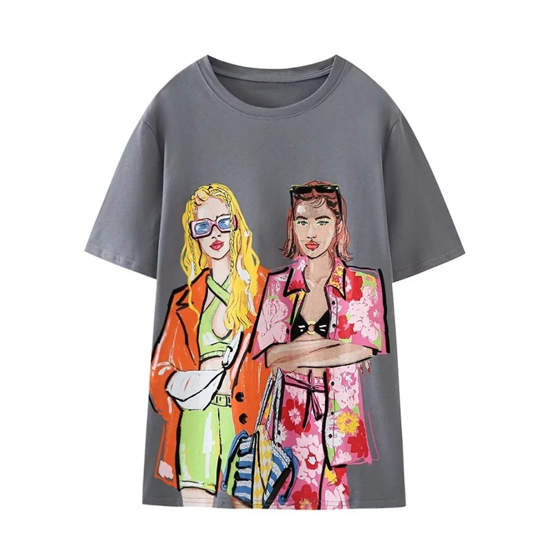 

Женская летняя свободная универсальная хлопковая футболка с коротким рукавом и круглым вырезом