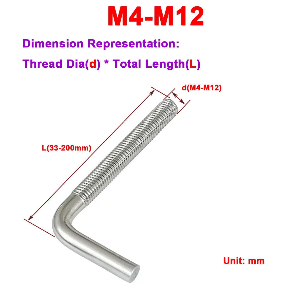 

304 Stainless Steel 7 / L-Shaped Right Angle Anchor Bolt M4M5M6M8M10M12