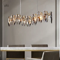 modern luster chandeliers crystal decor living room lighting smoke gray lampshade long cchandelier lighting gold g9 light