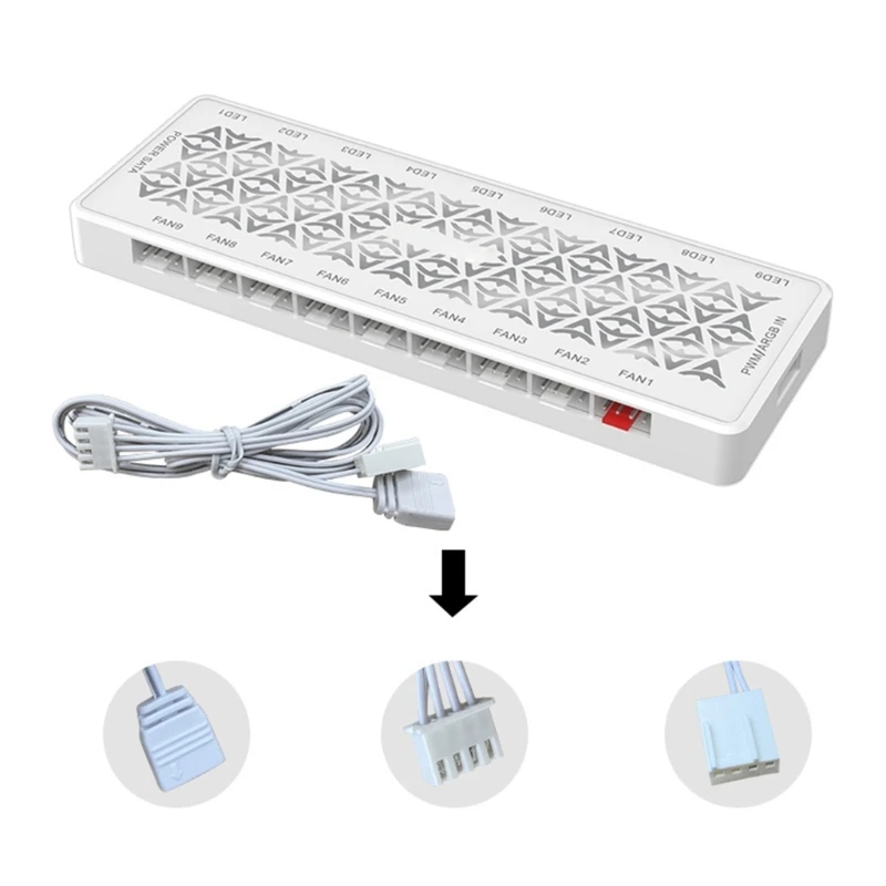 

PWM Fan ARGB светодиодный 2 в 1 HUB Remote Control 1 To 9 Multi Way Splitter ARGB 5V 3PIN PWM, адаптер охлаждающего вентилятора HUB M76A