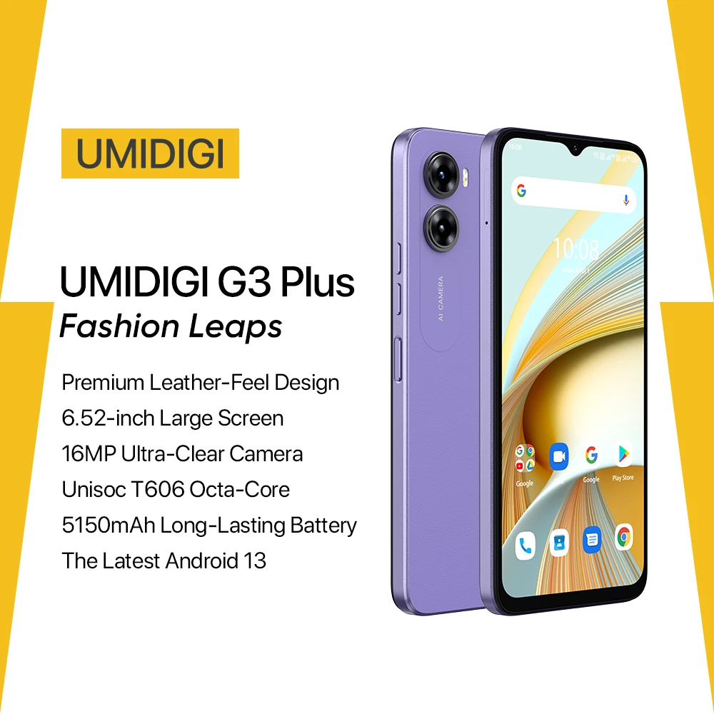 

Смартфон UMIDIGI G3 PLUS, Android 13 ,Unisoc T606, 4 Гб + 128 ГБ, камера 16 МП, аккумулятор 5150 мАч, две SIM-карты, 4G