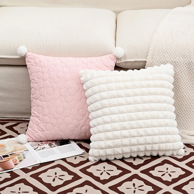 

Nordic Solid Color Flower Quilted Throw Pillow Cover Pink Plant Tufted Decorative Pillows for Sofa Home Bedside Pillowcase