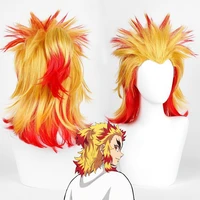 anime demon slayer rengoku kyoujurou cosplay wig men blonde ombre pontail heat resistant hair anime role play wigs