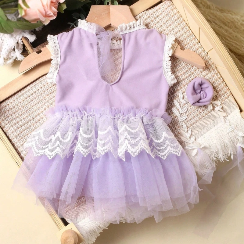 

Newborn Photoshoot Dress with Headband Elegant & Infant Photography Clothing Set Newborn Showers Present