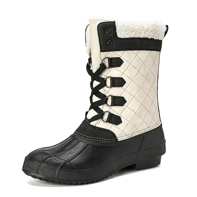 Winter Snow Boots Women 2022 Mid-Calf Size 36-42 Beige Platform Boots Non-slip Female Shoes Warm Lace-up Booties Shoes