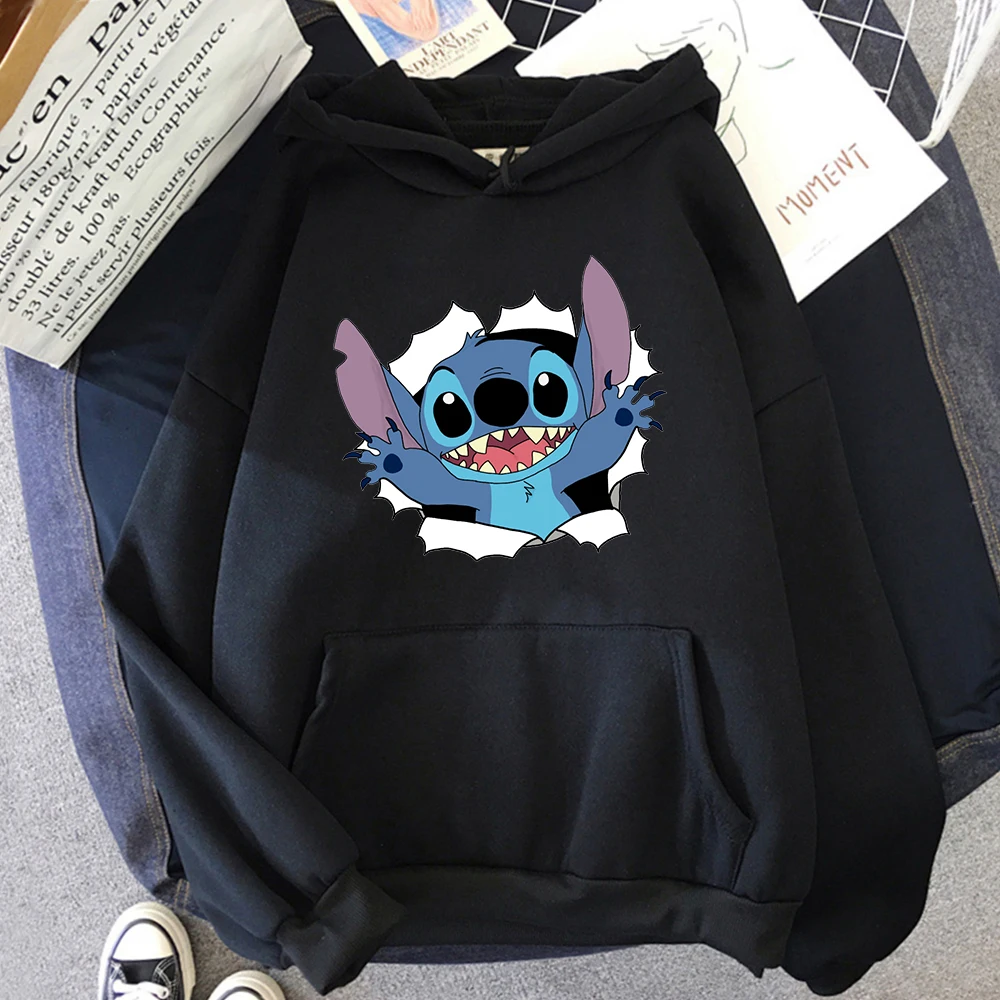 

Kawaii Stitch Cartoon Funny Sweatshirt Disney Comics Print Hoodie Men Fleece Warm Soft Streetwear Casual Fashion Hooded Male